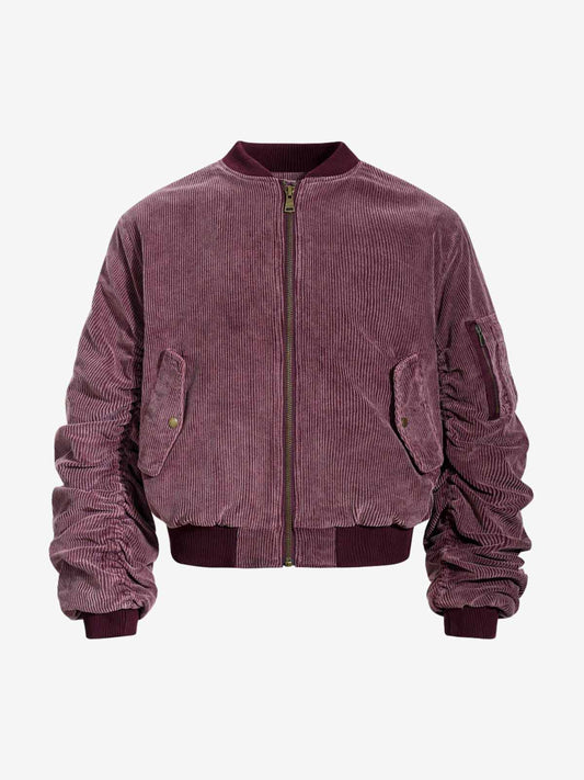 Vintage Washed Corduroy Distressed Bomber Jacket