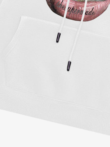 Hip-hop Mouth Gold Print Velvet Hooded Sweatshirt 