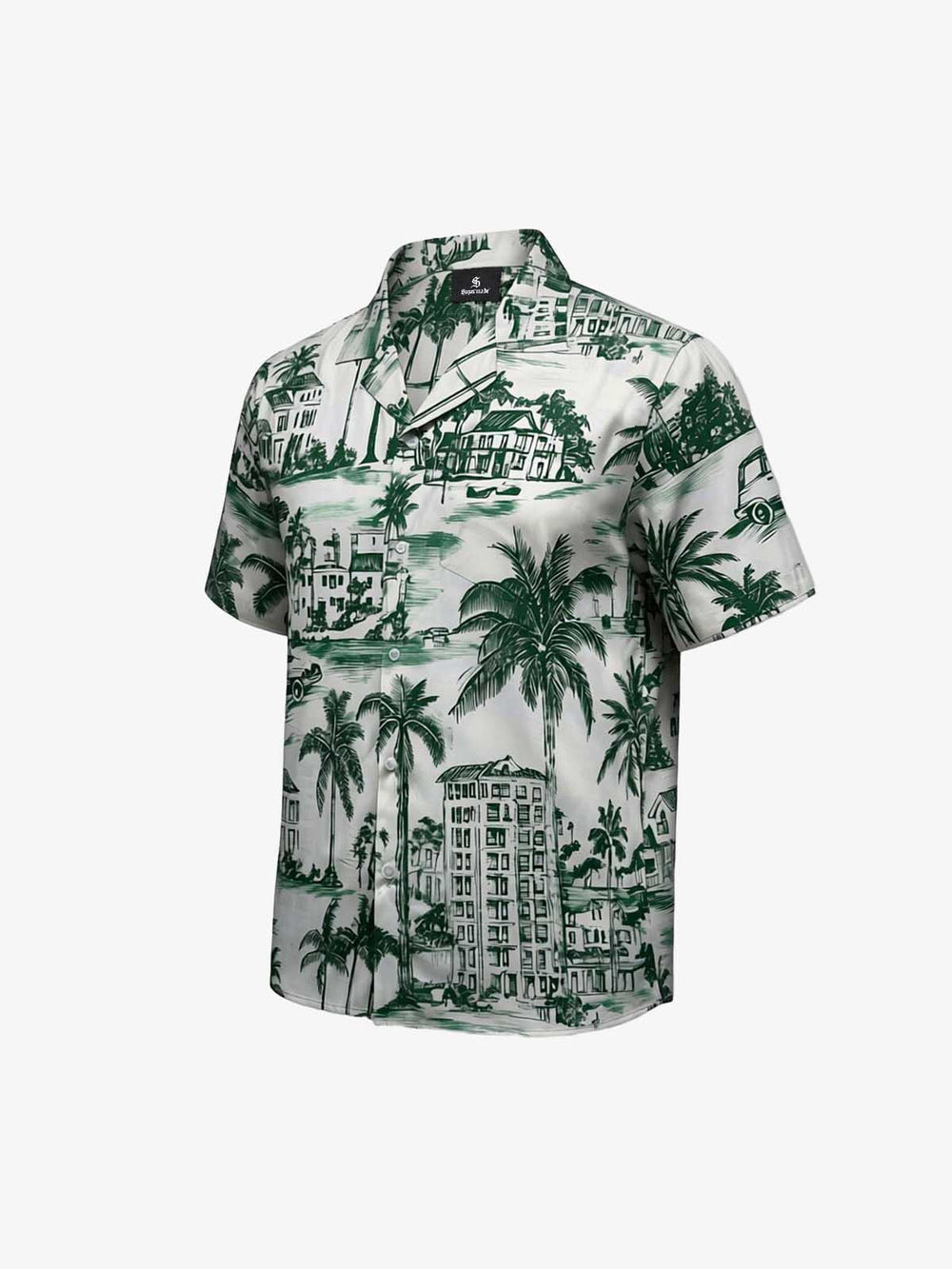 Vintage Green Coconut Tree Camp Collar Boxy Shirt 