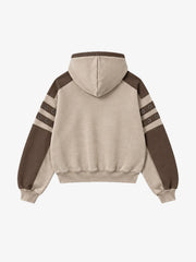Contrast Panel Graphic Zip-Up Hoodie & Wide-Leg Sweatpants Set