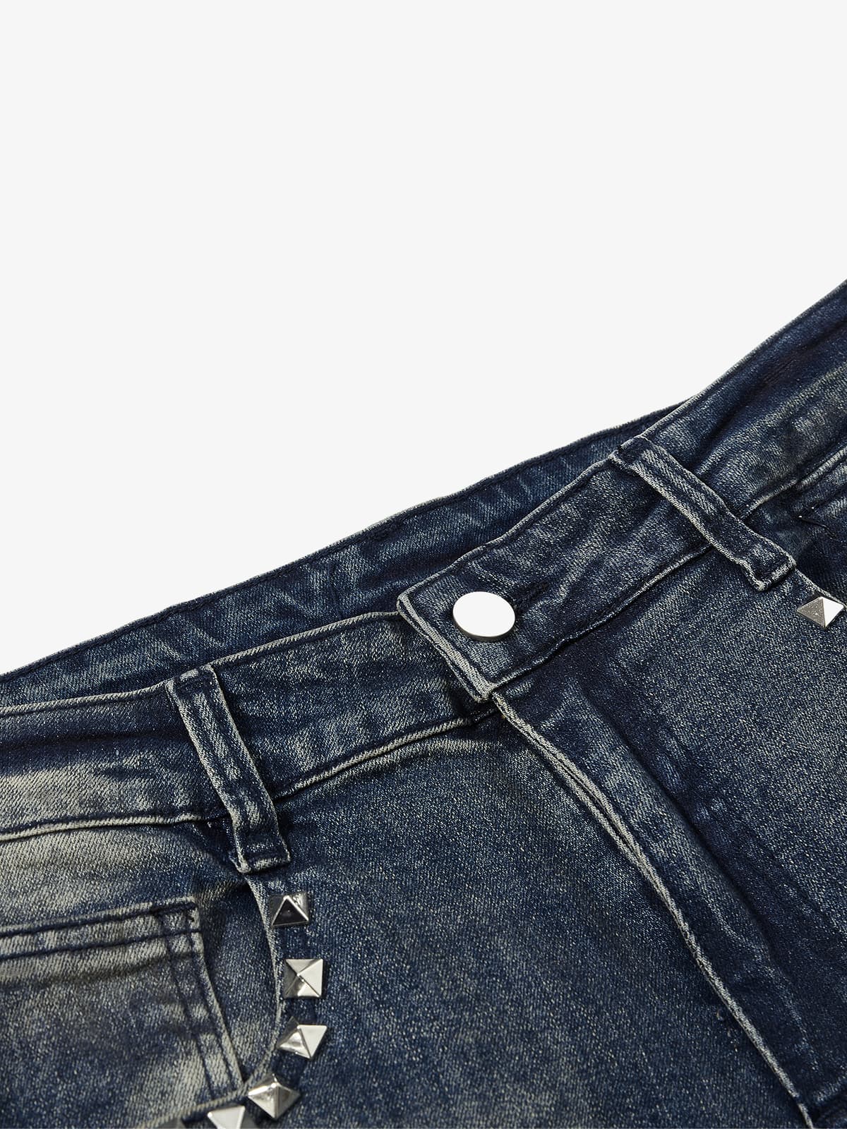 Denim Wide-Leg Flared Jeans with Stud Details for Women 