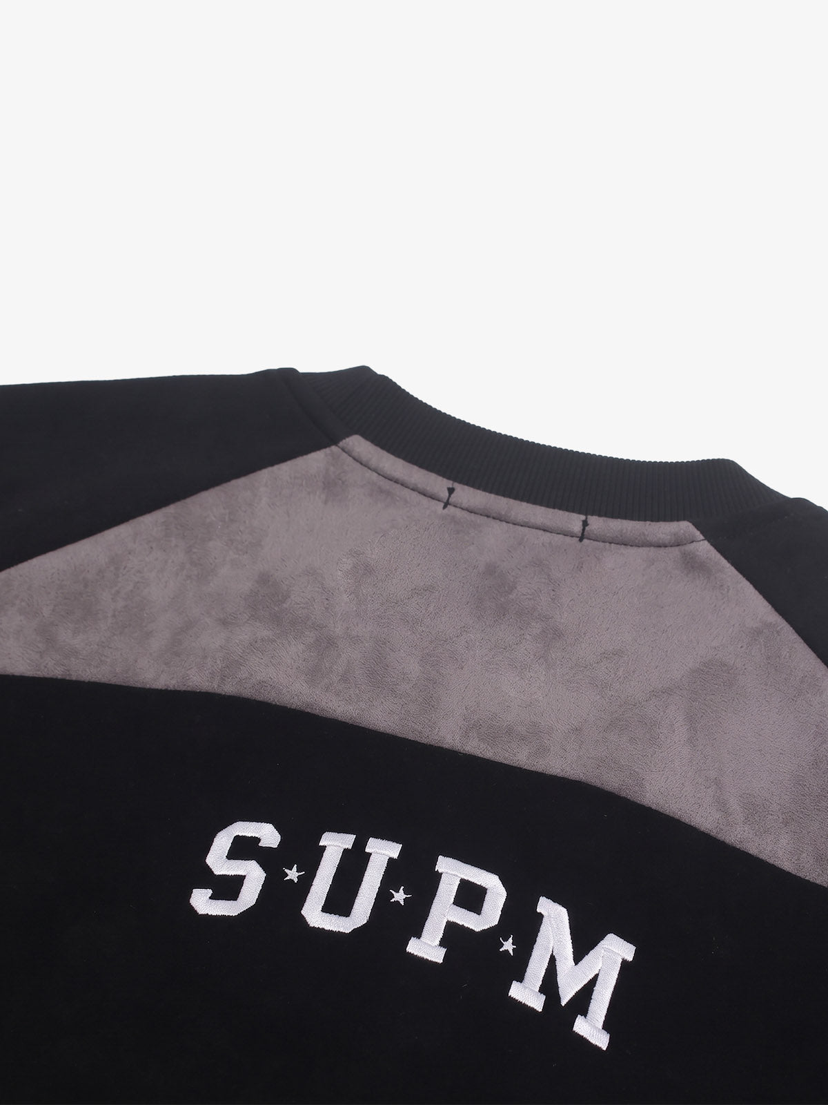 Letter Embroidered Faux Suede Long Sleeve Top