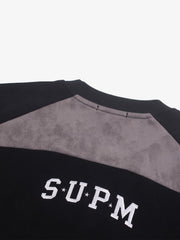 Letter Embroidered Faux Suede Long Sleeve Top