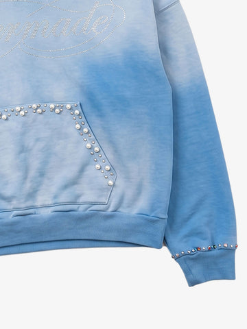 Gradient Washed Distressed Rhinestone And Pearl Hoodie
