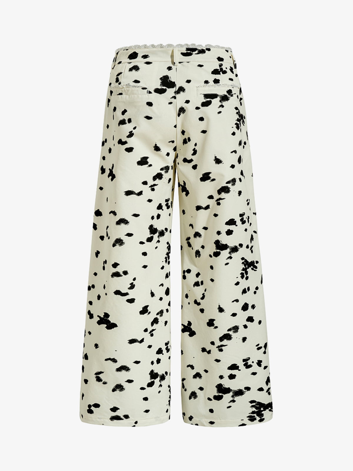 Cow Print Lace Trim Straight Leg Pants 