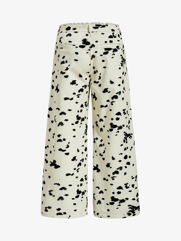 Cow Print Lace Trim Straight Leg Pants 