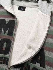 Striped Layered Distressed Cropped Zip Hoodie