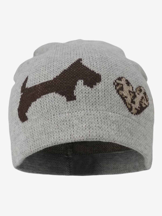 Cotton Blend Knit Beanie with Dog and Heart Design for Women and Men 