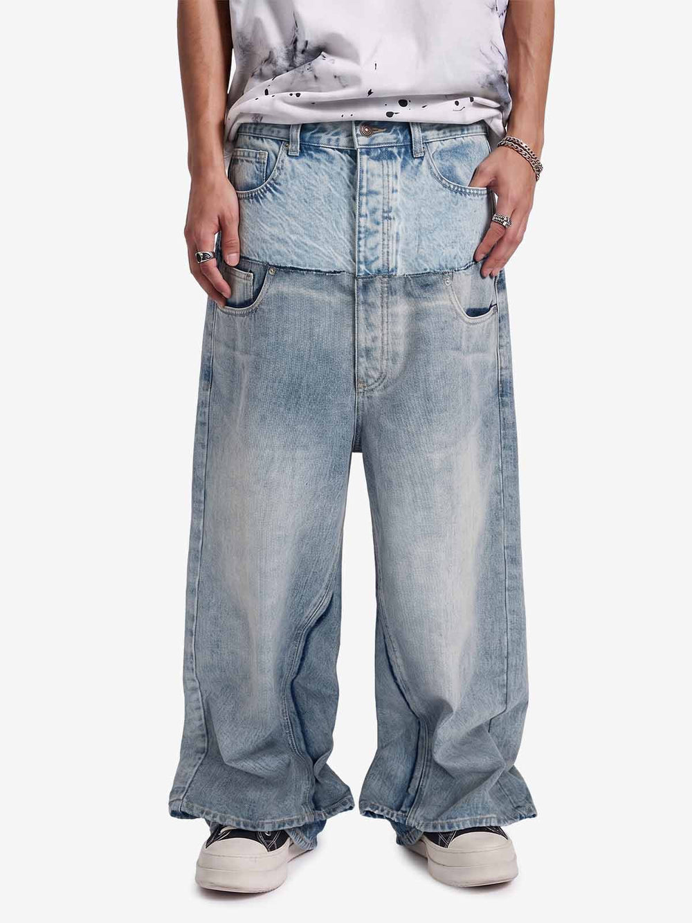 Double-Layer Paneled Baggy Jeans 