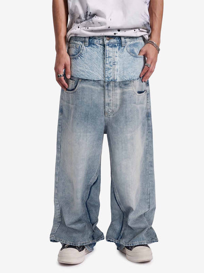 Double-Layer Paneled Baggy Jeans