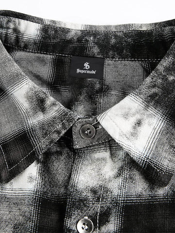 Vintage Wash Plaid Spray Dye Raw Hem Shirt 