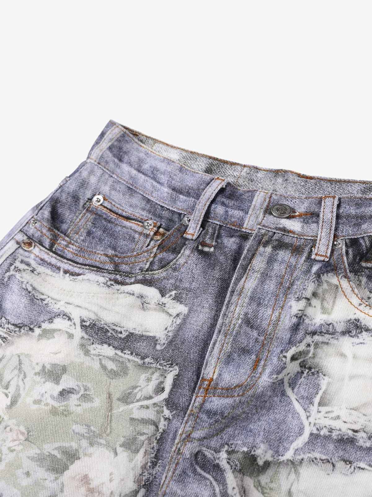 3D Graphic Distressed Wide-Leg Jeans