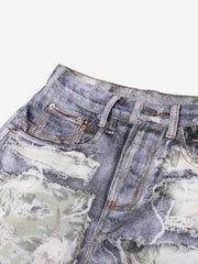 3D Graphic Distressed Wide-Leg Jeans