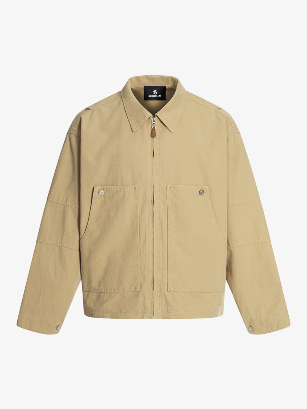 Zip Front Shirt Collar Boxy Jacket