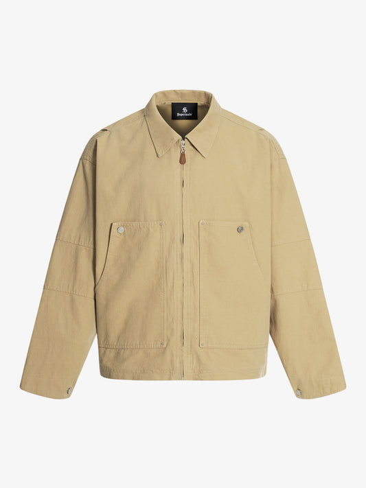 Zip Front Shirt Collar Boxy Jacket