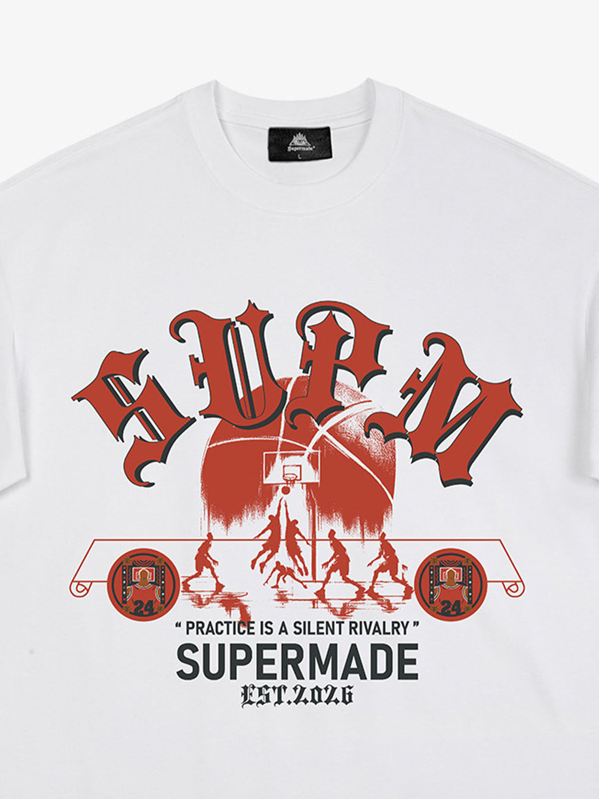 thesupermade-Cotton Basketball Graphic T-Shirt with "Practice Is A Silent Rivalry" Print and Oversized Fit 
