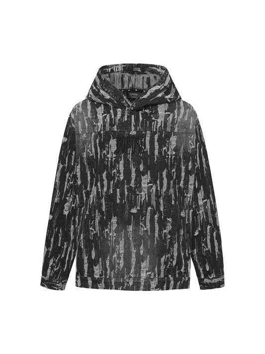 Thesupermade Embroidered Washed Denim Hoodie 