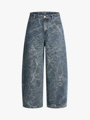 Retro Crackle-Washed Barrel Jeans 