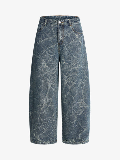 Retro Crackle-Washed Barrel Jeans 