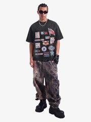 Washed Vintage Sticker Print T-Shirt 