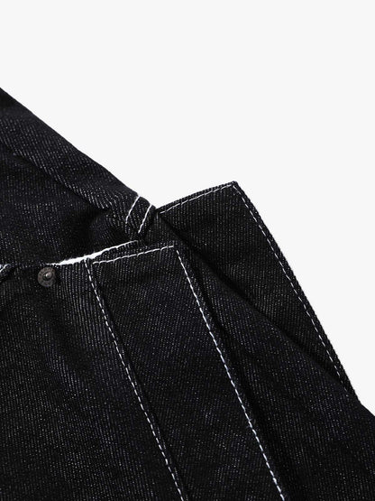 Contrast Stitching Deconstructed Denim Jorts 