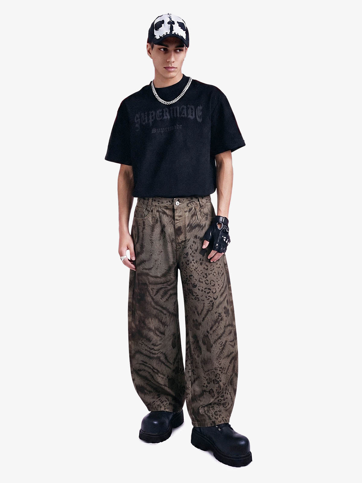 Leopard Tiger Curved-Leg Jeans 