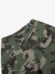 Pantaloni cargo mimetici leopardati con patchwork