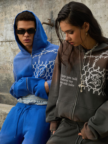 Supermade Vintage Distressed Print Patchwork Sweatshirt Set 