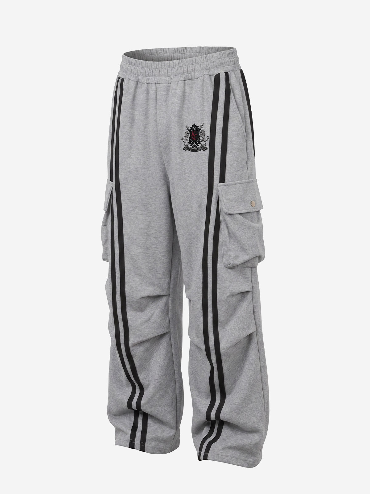 Badge Embroidered Color Block Striped Sweatpants
