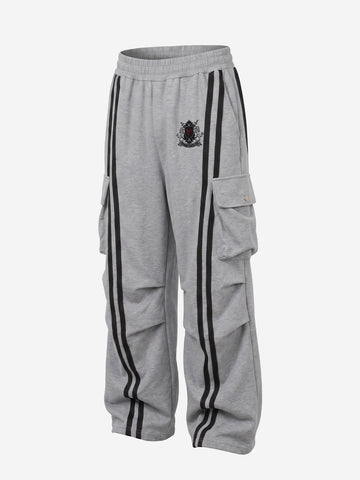 Badge Embroidered Color Block Striped Sweatpants