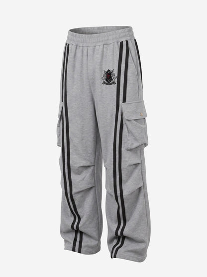 Badge Embroidered Color Block Striped Sweatpants