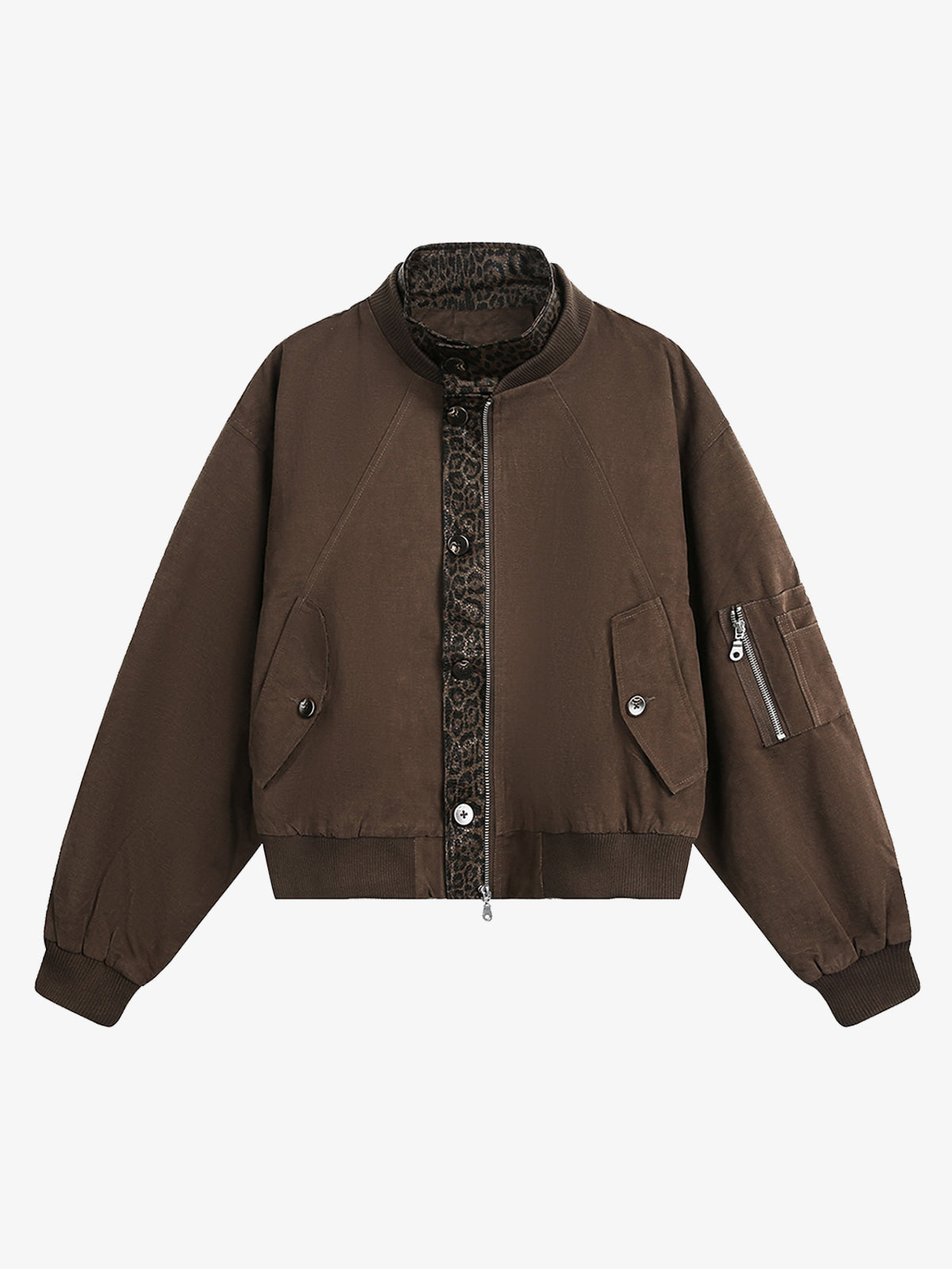 Retro Leopard PU Patchwork Faux Layered Jacket 