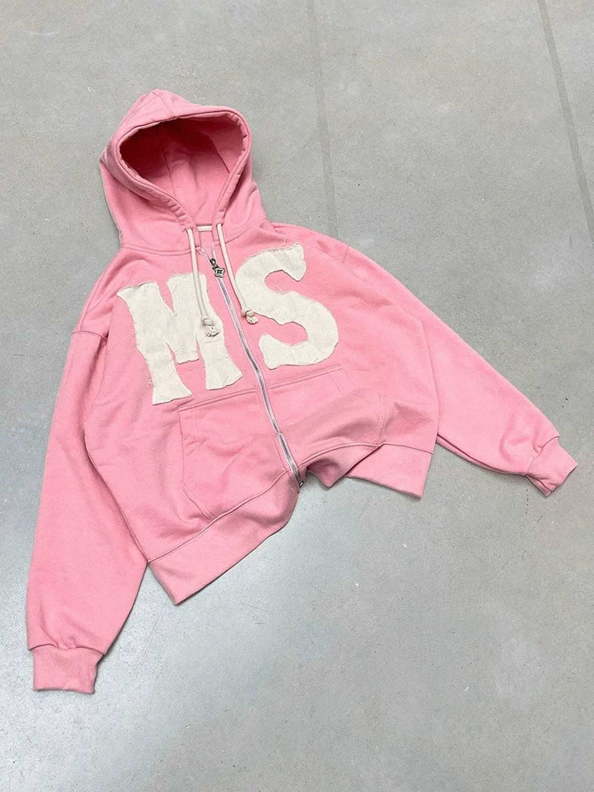 Letter Flocked Hooded Cardigan Sweatshirt