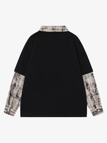 Plaid Patchwork Graphic Long Sleeve Tee