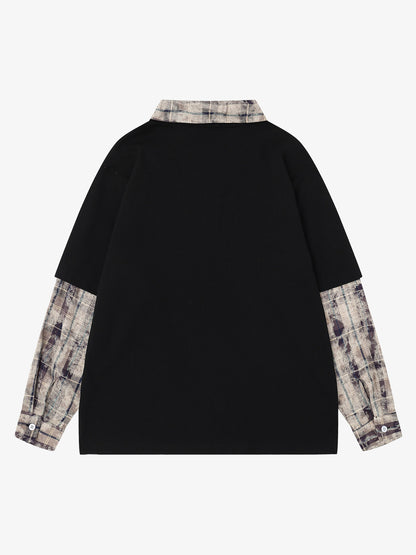 Plaid Patchwork Graphic Long Sleeve Tee