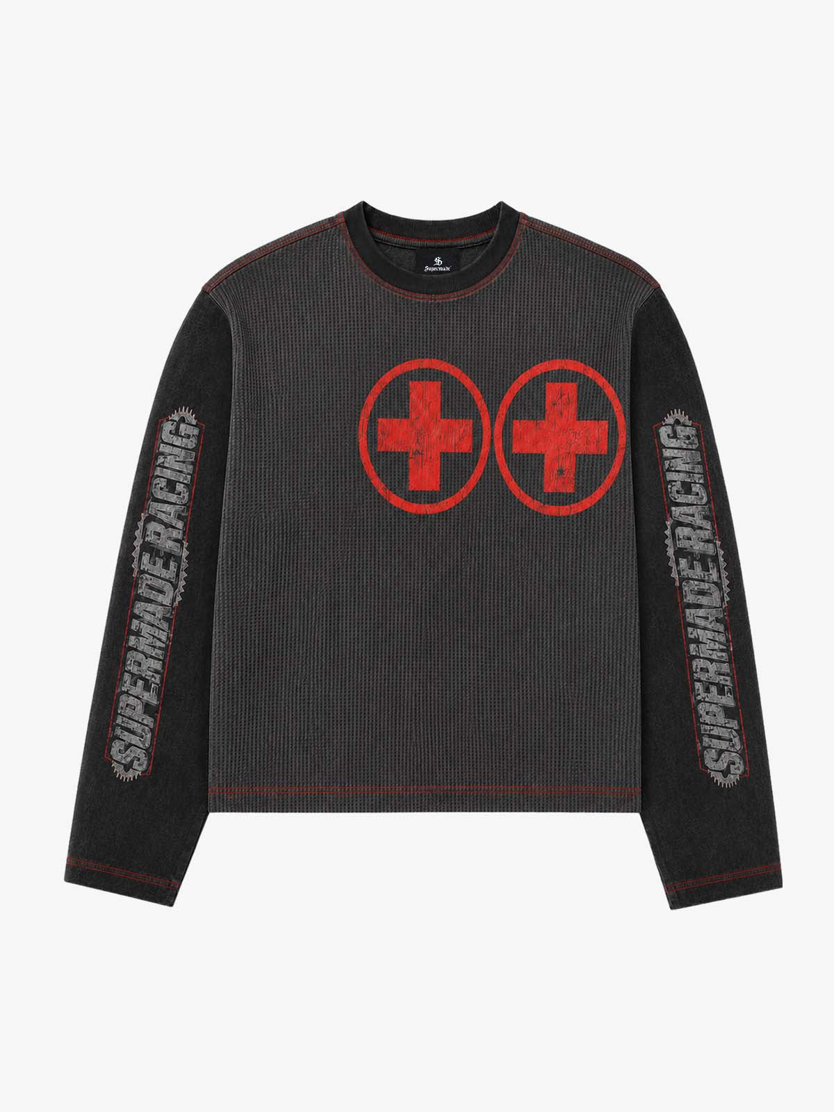 Gear Graphic Color Block Washed Waffle Long Sleeve Tee