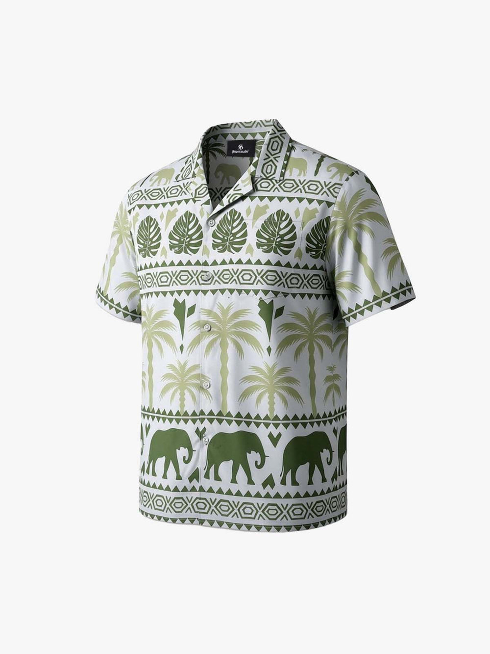Tropical Elephant Palm Camp Collar Boxy Shirt 
