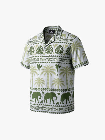 Tropical Elephant Palm Camp Collar Boxy Shirt 
