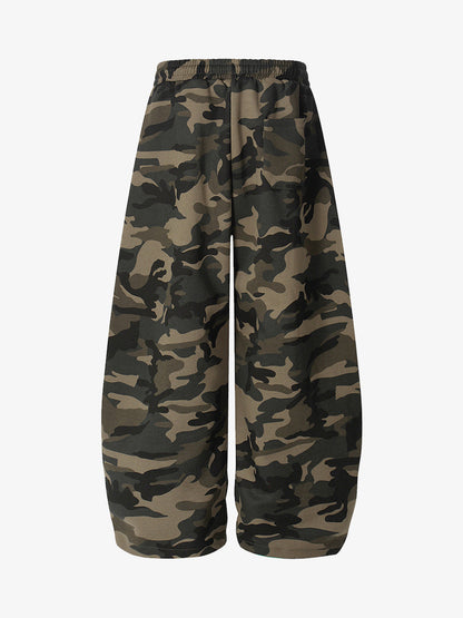 Camouflage Wide-Leg Pants with Red Stripes and Embroidery for Casual Wear 