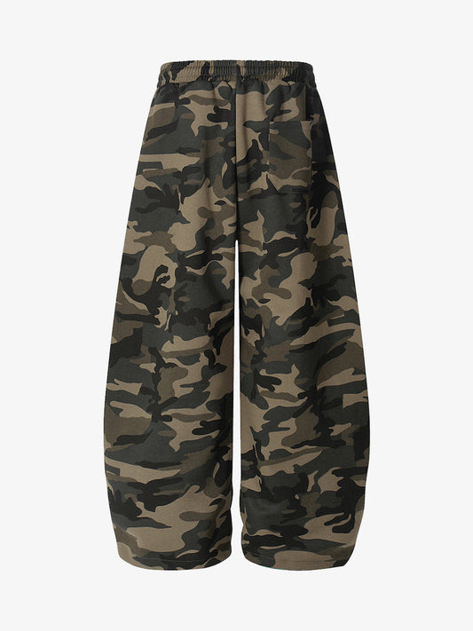 Camouflage Wide-Leg Pants with Red Stripes and Embroidery for Casual Wear 