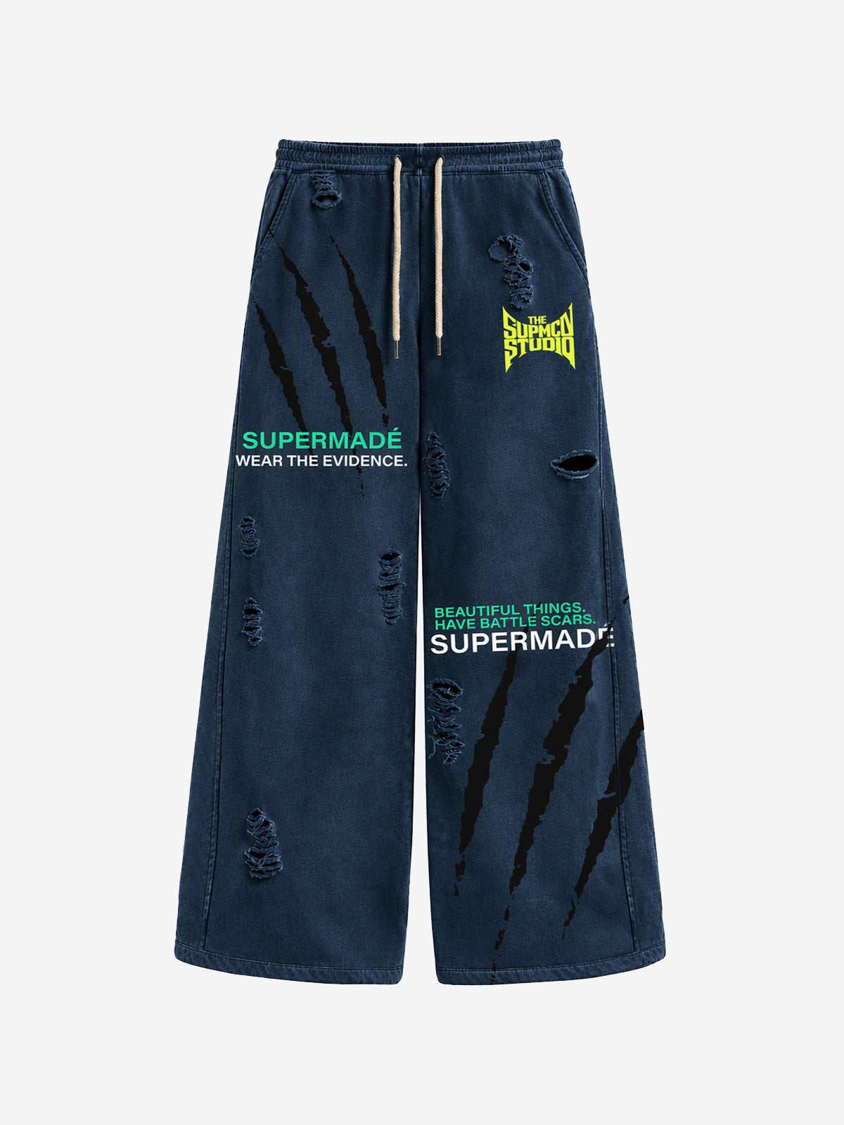 Claw Scratch Distressed Wide-Leg Baggy Sweatpants