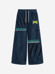 Claw Scratch Distressed Wide-Leg Baggy Sweatpants