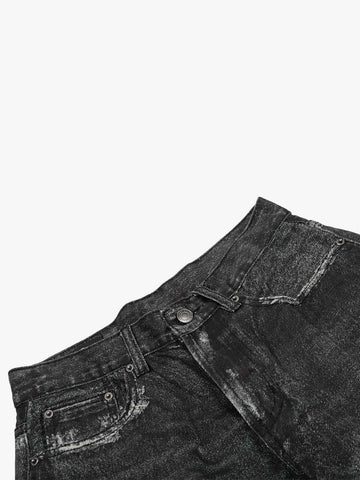 3D-printed Distressed Digital Print Cleanfit Straight Leg Jeans