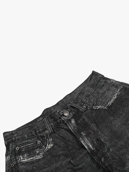 3D-printed Distressed Digital Print Cleanfit Straight Leg Jeans