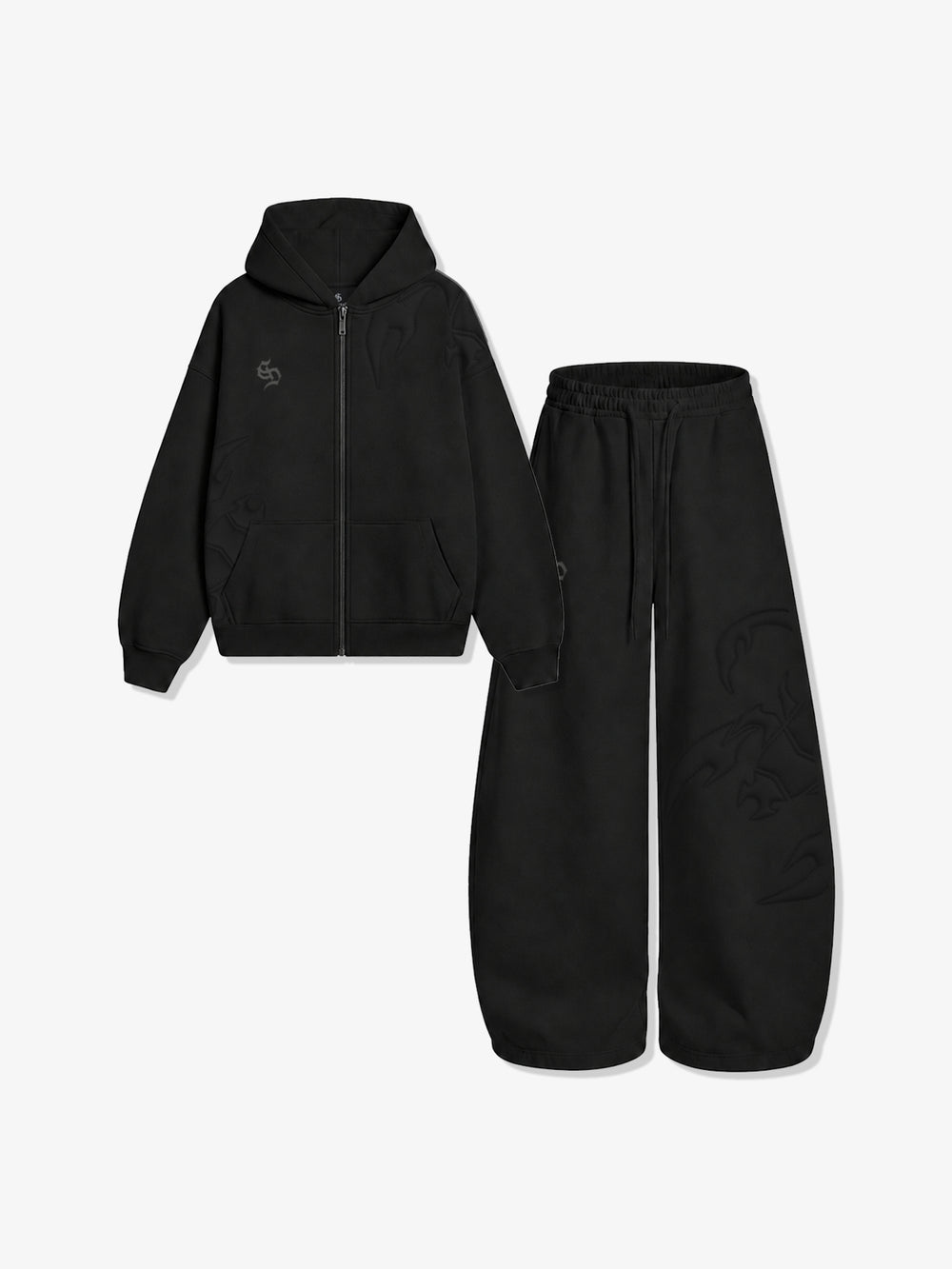 Cotton-Blend Quilted Padded Embroidered Hoodie & Wide-Leg Sweatpants Set