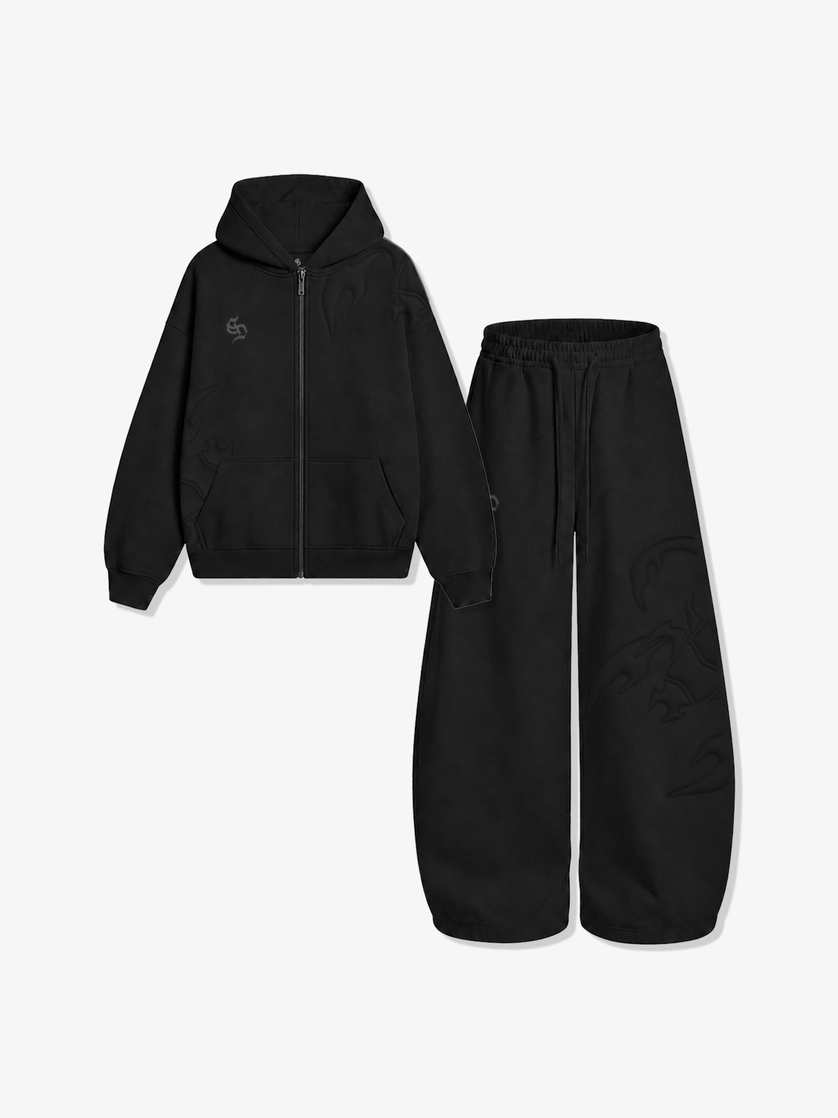 Cotton-Blend Quilted Padded Embroidered Hoodie & Wide-Leg Sweatpants Set