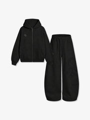 Cotton-Blend Quilted Padded Embroidered Hoodie & Wide-Leg Sweatpants Set