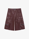 Faux Leather Cargo Shorts for Men - Black Oversized Utility Shorts with Multiple Pockets and Zipper Details 