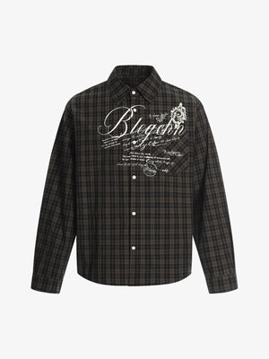 Street Print Lettering Plaid Long-Sleeve Shirt 
