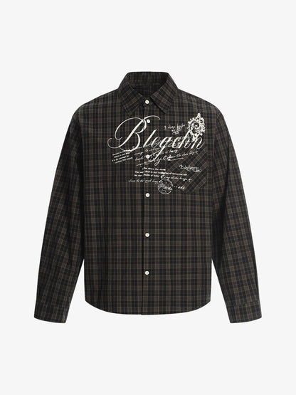 Street Print Lettering Plaid Long-Sleeve Shirt 